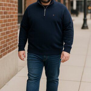 Tommy Hilfiger Quarter-Zip Pullover Sweatshirt Navy Blue XXL